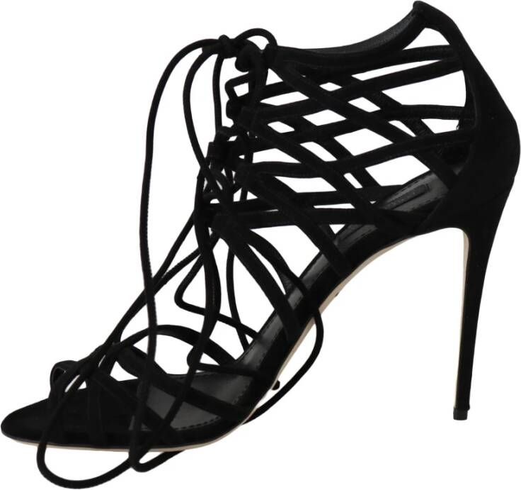 Dolce & Gabbana Elegante Zwarte Suède Gladiator Stiletto's Black Dames