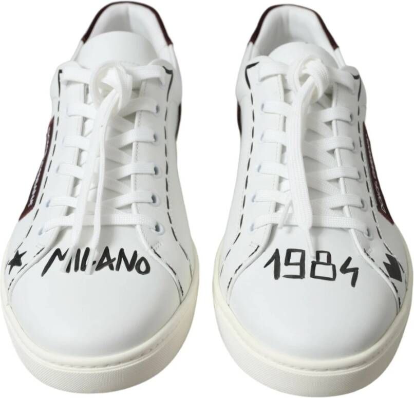 Dolce & Gabbana Exclusieve Wit Bordeaux Lage Top Sneakers White Heren