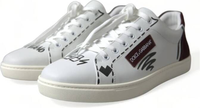 Dolce & Gabbana Exclusieve Wit Bordeaux Lage Top Sneakers White Heren