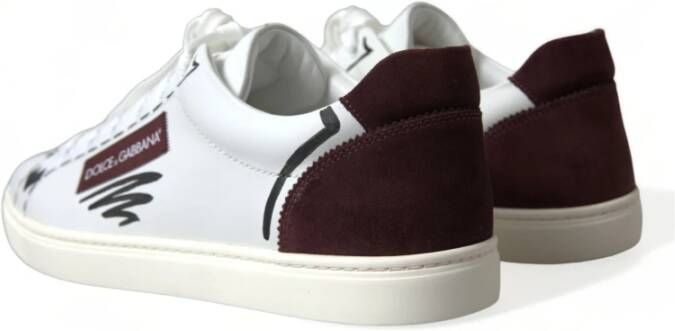 Dolce & Gabbana Exclusieve Wit Bordeaux Lage Top Sneakers White Heren