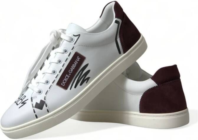 Dolce & Gabbana Exclusieve Wit Bordeaux Lage Top Sneakers White Heren