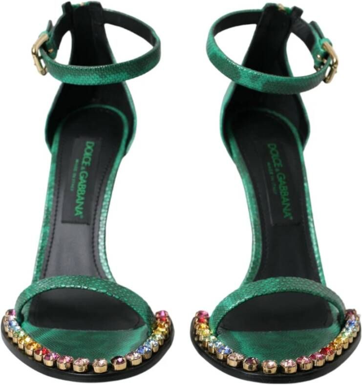 Dolce & Gabbana Exotische Groene Slangenhuid Sandalen met Kristallen Green Dames