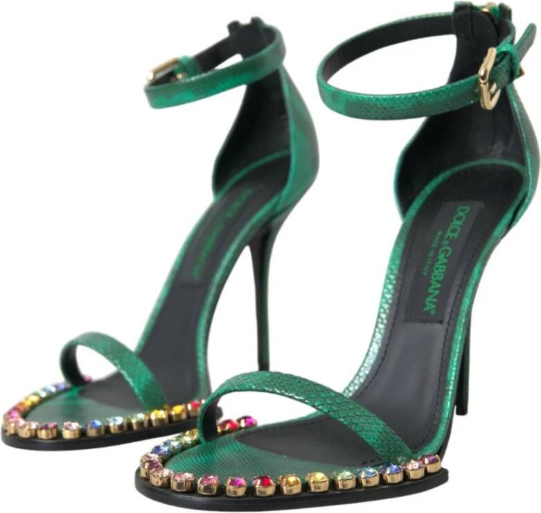 Dolce & Gabbana Exotische Groene Slangenhuid Sandalen met Kristallen Green Dames