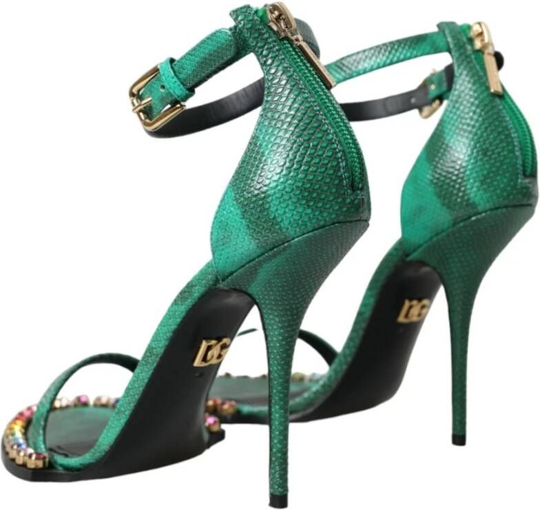 Dolce & Gabbana Exotische Groene Slangenhuid Sandalen met Kristallen Green Dames