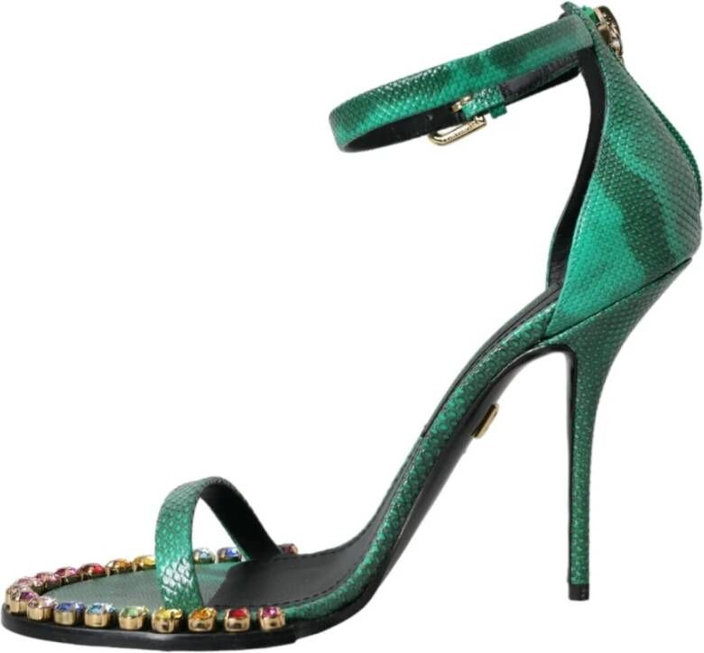 Dolce & Gabbana Exotische Groene Slangenhuid Sandalen met Kristallen Green Dames