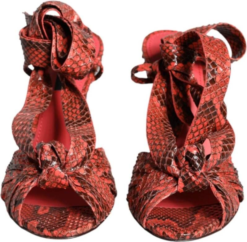 Dolce & Gabbana Exotische Koraal Leren Hoge Hak Sandalen Red Dames