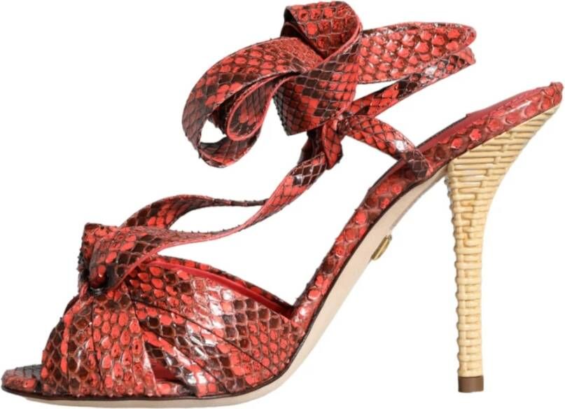 Dolce & Gabbana Exotische Koraal Leren Hoge Hak Sandalen Red Dames