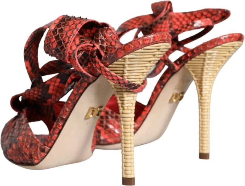 Dolce & Gabbana Exotische Koraal Leren Hoge Hak Sandalen Red Dames