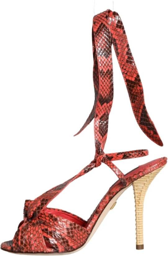 Dolce & Gabbana Exotische Koraal Leren Hoge Hak Sandalen Red Dames