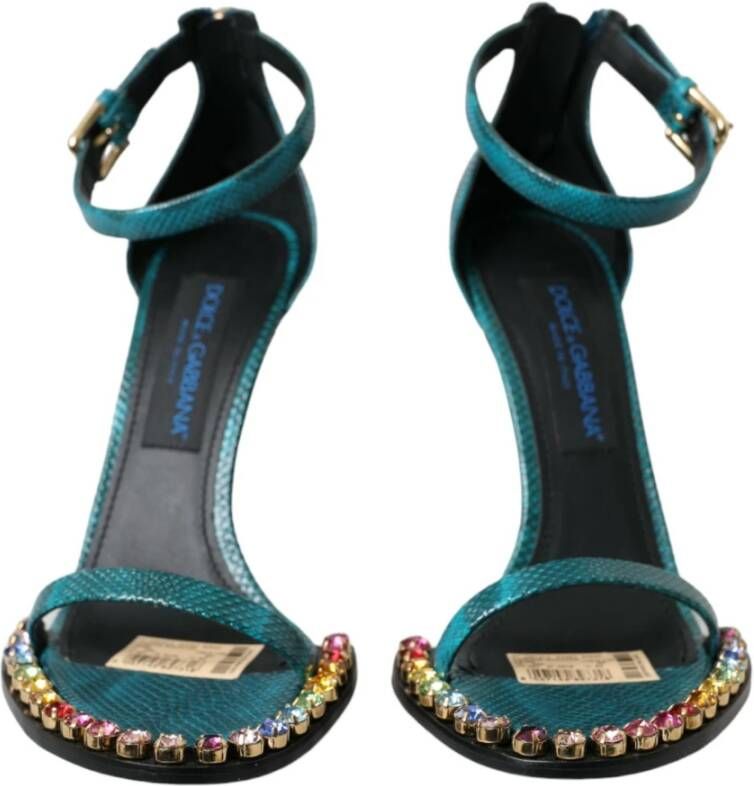 Dolce & Gabbana Exotische Kristalversierde Blauwe Sandalen Blue Dames