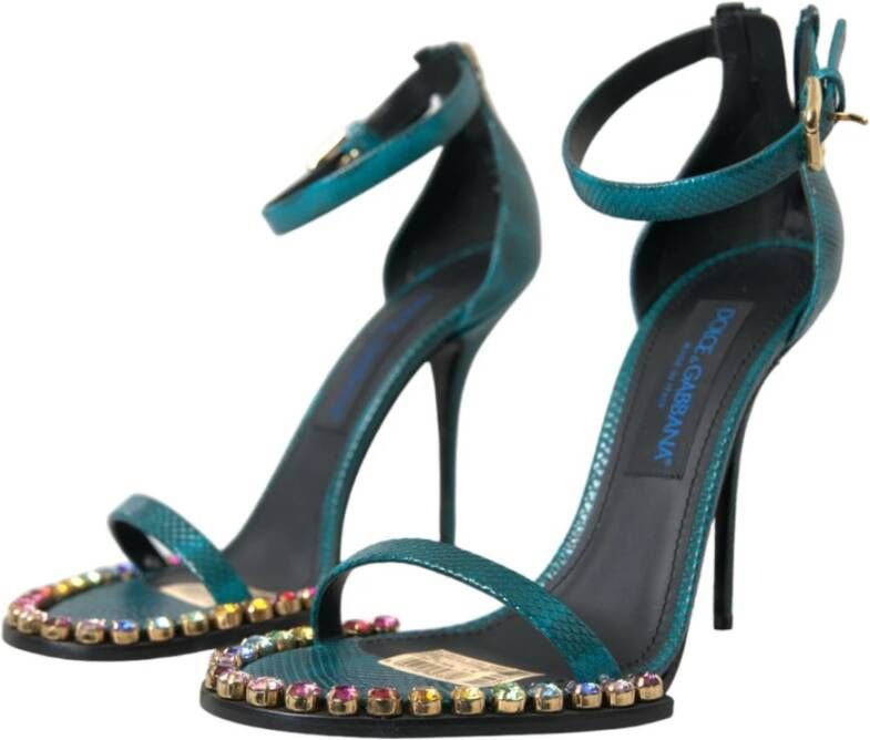 Dolce & Gabbana Exotische Kristalversierde Blauwe Sandalen Blue Dames