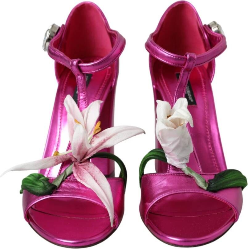 Dolce & Gabbana Fuchsia Bloem Hoge Hakken Sandalen Schoenen Pink Dames