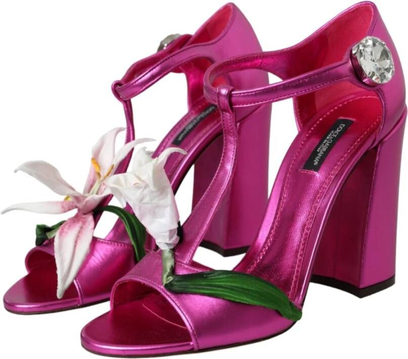 Dolce & Gabbana Fuchsia Bloem Hoge Hakken Sandalen Schoenen Pink Dames