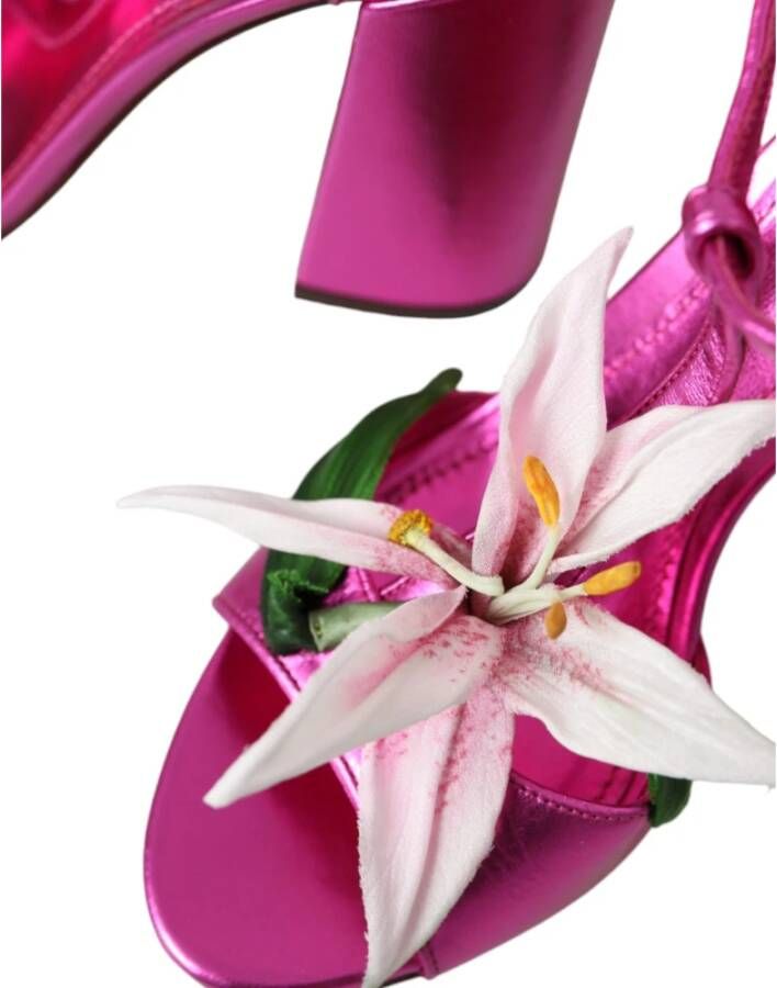 Dolce & Gabbana Fuchsia Bloem Hoge Hakken Sandalen Schoenen Pink Dames