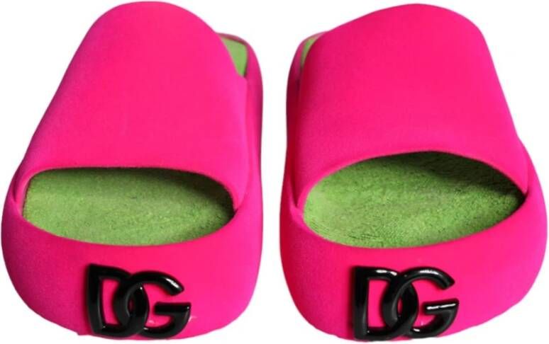 Dolce & Gabbana Fuchsia Groene Rubberen Slides Sandalen Pink Heren