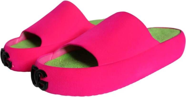 Dolce & Gabbana Fuchsia Groene Rubberen Slides Sandalen Pink Heren