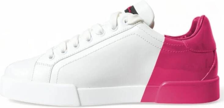 Dolce & Gabbana Fuchsia leren sneaker met gespleten logo Multicolor Dames