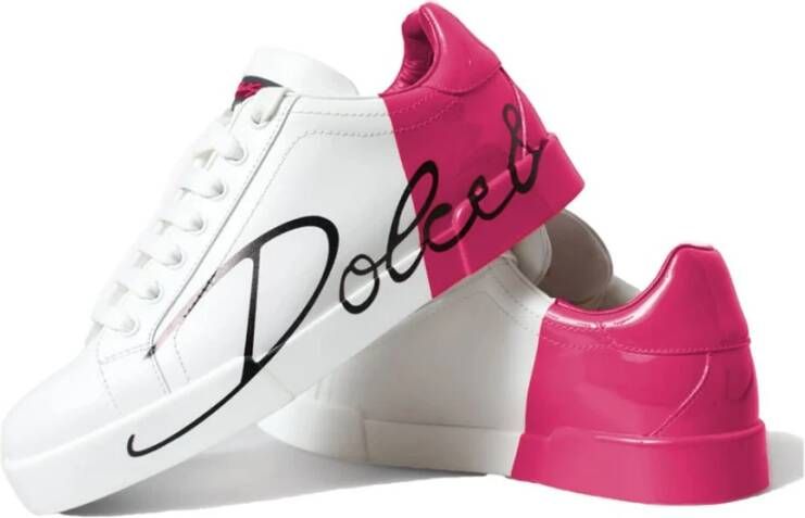 Dolce & Gabbana Fuchsia leren sneaker met gespleten logo Multicolor Dames