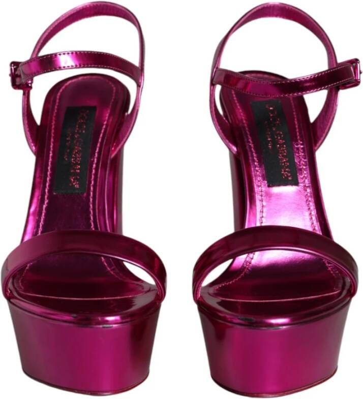 Dolce & Gabbana Fuchsia Platform Logo Sandalen met Gesp Pink Dames