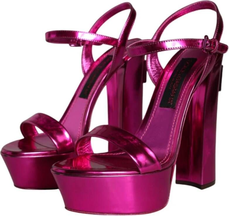 Dolce & Gabbana Fuchsia Platform Logo Sandalen met Gesp Pink Dames