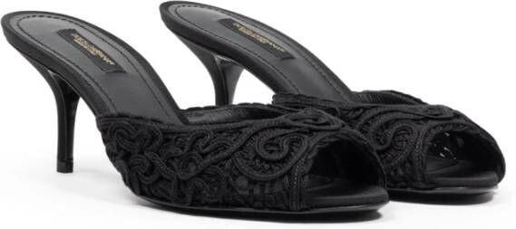 Dolce & Gabbana Geborduurde Hak Ciabatta Sandalen Black Dames