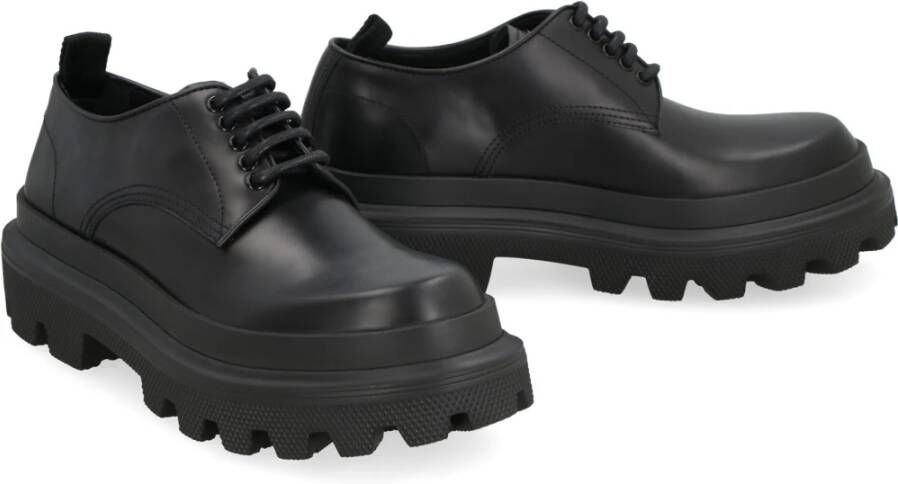 Dolce & Gabbana Geborsteld kalfsleer Derby stijl schoenen Black Heren