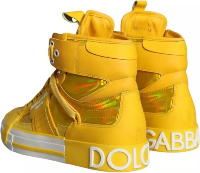 Dolce & Gabbana Geel Wit Leren High Top Sneakers Yellow Dames