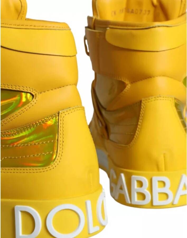 Dolce & Gabbana Geel Wit Leren High Top Sneakers Yellow Dames