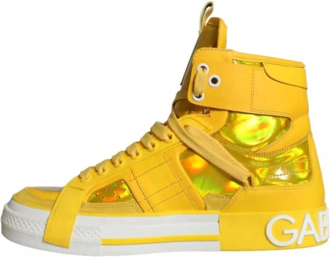 Dolce & Gabbana Geel Wit Leren High Top Sneakers Yellow Dames