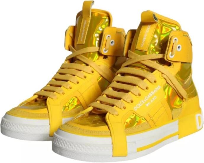 Dolce & Gabbana Geel Wit Leren High Top Sneakers Yellow Dames