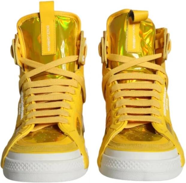 Dolce & Gabbana Geel Wit Leren High Top Sneakers Yellow Dames