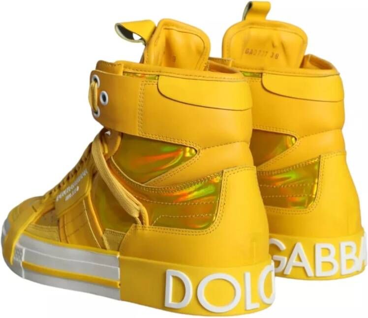 Dolce & Gabbana Geel Wit Leren High-Top Sneakers Yellow Dames