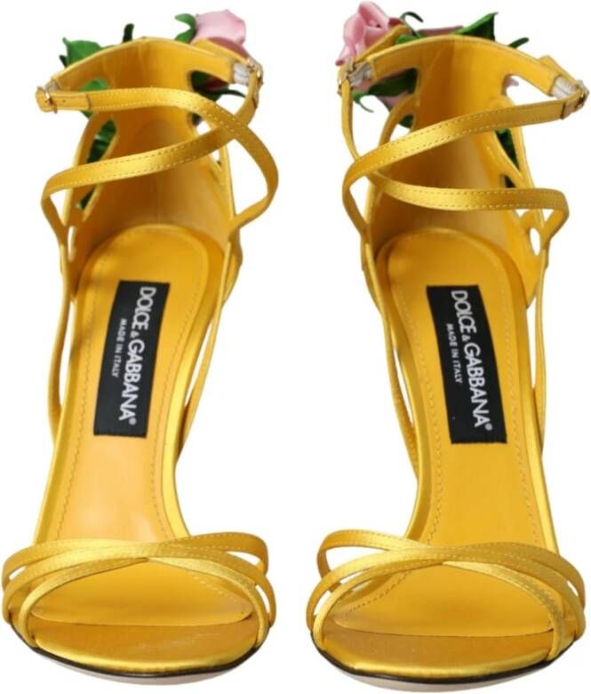 Dolce & Gabbana Gele Bloemen Satijnen Hak Sandalen Yellow Dames