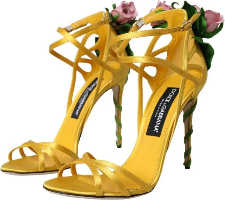 Dolce & Gabbana Gele Bloemen Satijnen Hak Sandalen Yellow Dames