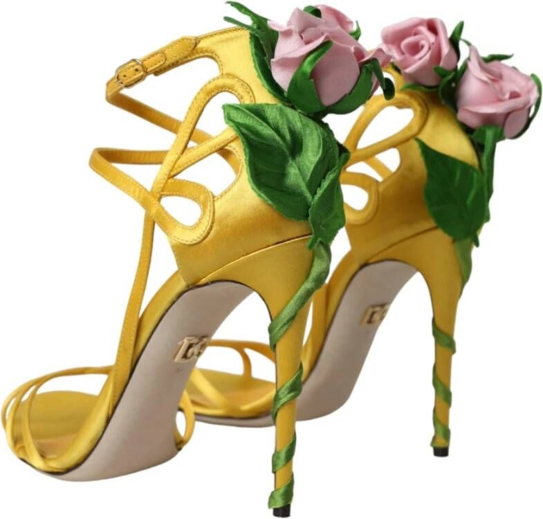 Dolce & Gabbana Gele Bloemen Satijnen Hak Sandalen Yellow Dames