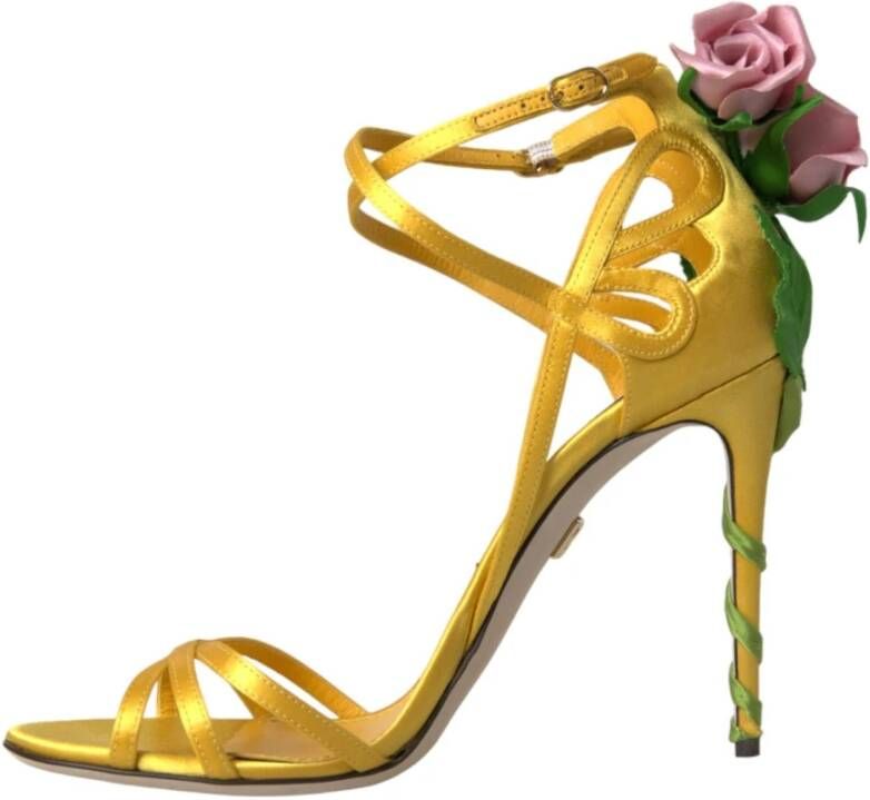 Dolce & Gabbana Gele Bloemen Satijnen Hak Sandalen Yellow Dames