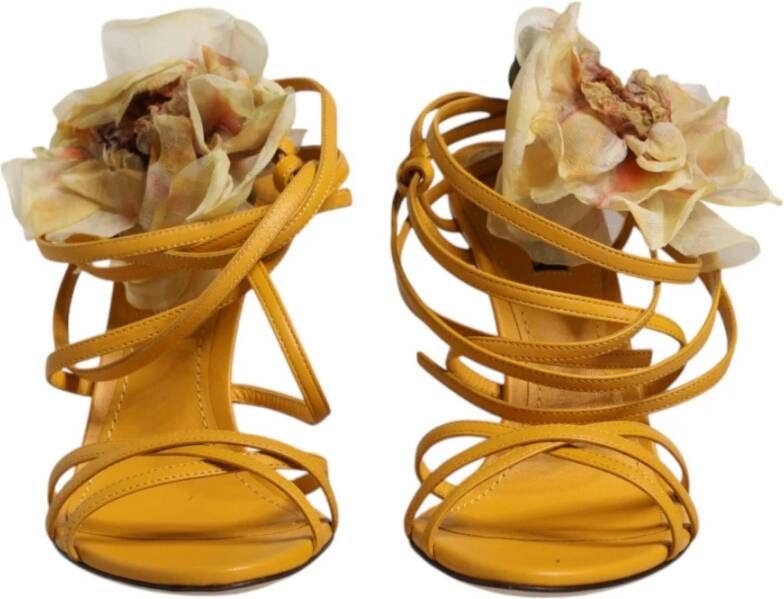 Dolce & Gabbana Gele Bloemen Stiletto Hak Sandalen Yellow Dames