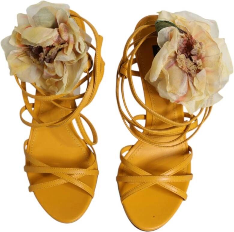 Dolce & Gabbana Gele Bloemen Stiletto Hak Sandalen Yellow Dames