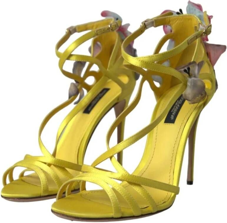 Dolce & Gabbana Gele Butterfly Applique Stiletto Sandalen Yellow Dames