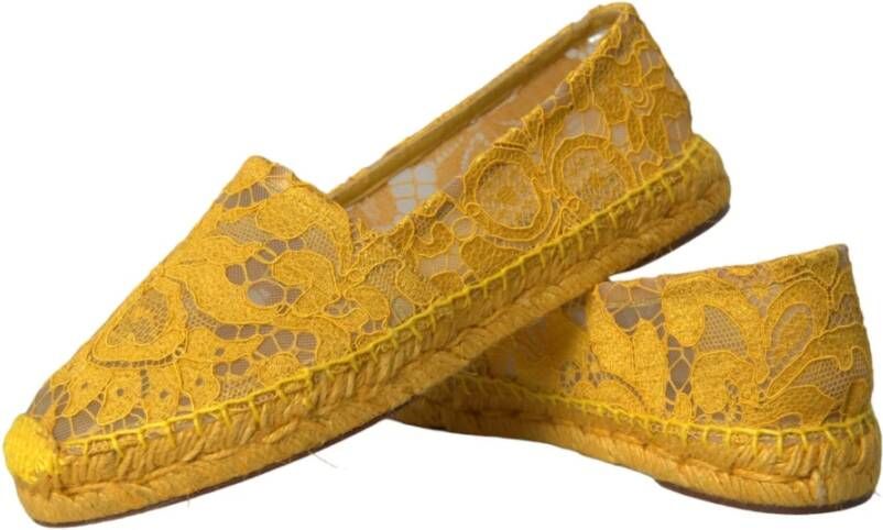 Dolce & Gabbana Gele Kant Espadrille Loafers Platte Schoenen Yellow Dames