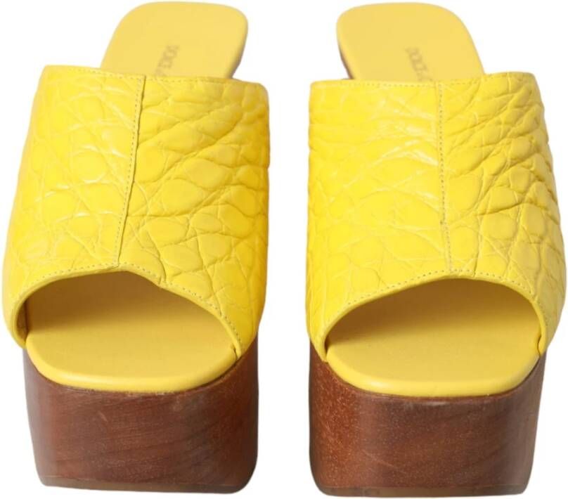 Dolce & Gabbana Gele Leren Houten Sleehak Sandalen Yellow Dames