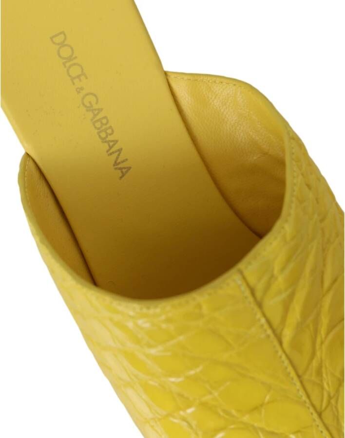 Dolce & Gabbana Gele Leren Houten Sleehak Sandalen Yellow Dames