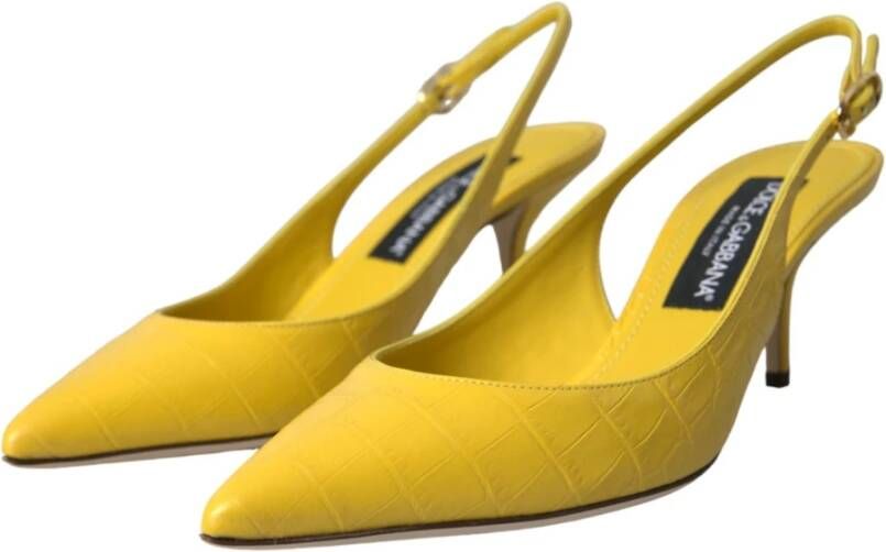 Dolce & Gabbana Gele Leren Slingback Hakken Schoenen Yellow Dames