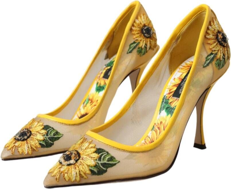 Dolce & Gabbana Gele Zonnebloem Mesh Hakken Pumps Schoenen Yellow Dames