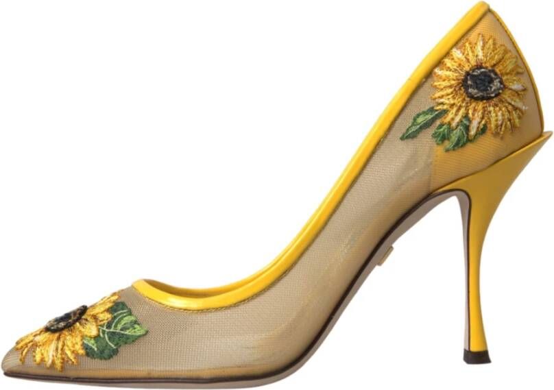 Dolce & Gabbana Gele Zonnebloem Mesh Hakken Pumps Schoenen Yellow Dames