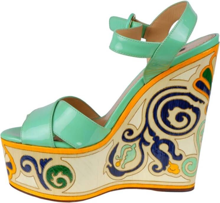 Dolce & Gabbana Geometrische Houten Plateau Sandalen Green Dames