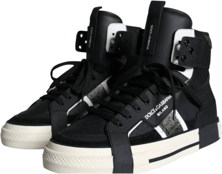 Dolce & Gabbana Geperforeerde hoge sneakers met logo Black Heren