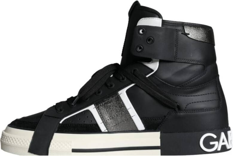 Dolce & Gabbana Geperforeerde hoge sneakers met logo Black Heren