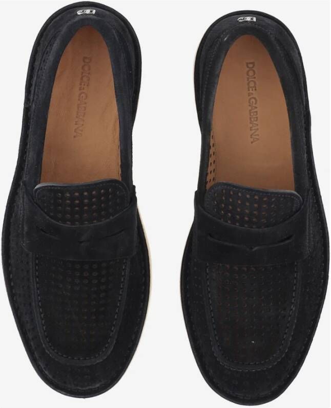 Dolce & Gabbana Geperforeerde leren loafers Zwart Ronde neus Black Heren