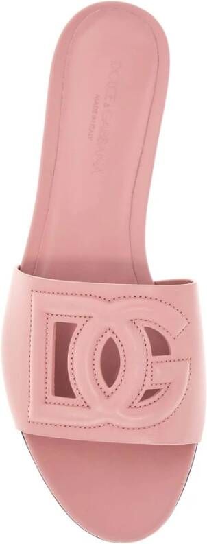 Dolce & Gabbana Gestanste DG Logo Kalfleren Pantoffels Pink Dames